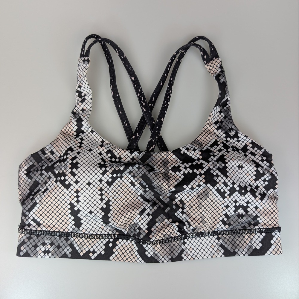 lululemon athletica Black, White & Beige Snake-Print Strappy Sports Bra